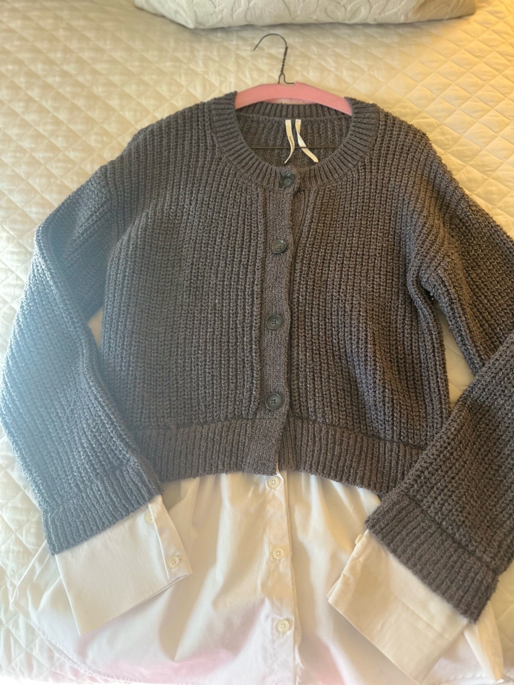 Anthropologie Gray Chunky Button-Front Cardigan